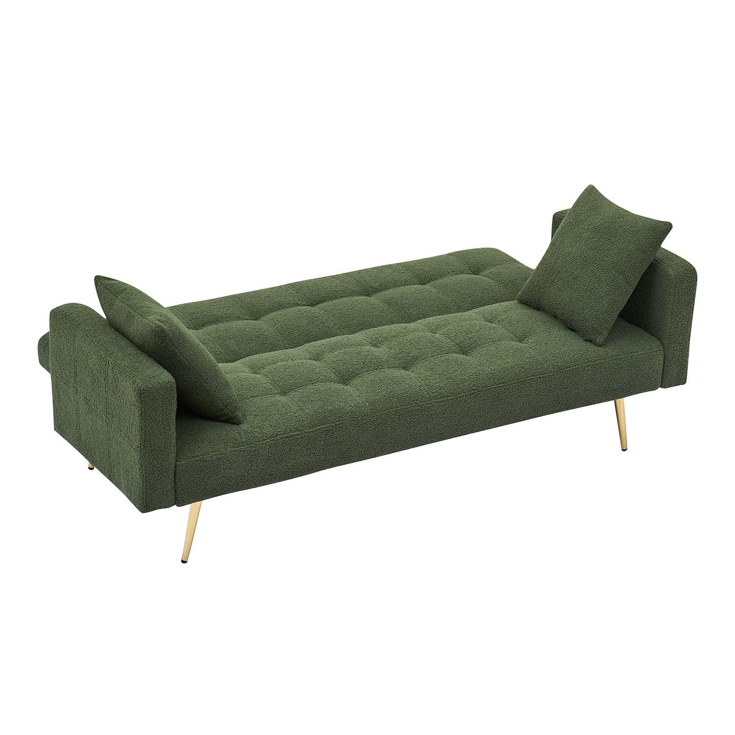 71.7" Green Teddy Fleece Sofa Bed, 2 Pillows, Metal Legs Item image 6