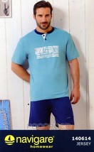 Men&#39;s Short Sleeve Serafino Pajama In Cotton Navigare Jersey Art. 140614 - $26.62