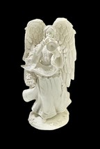 Alabaster White Angel Girl Playing Trumpet Horn Resin Unbranded Banner Scroll - £15.31 GBP