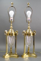 Pair French Neoclassical Style Heavy Brass &amp; Crystal Glass Table Lamps - £1,654.58 GBP