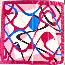 Mod Square Scarf 20in Pink White Blue Black Geometric Swirl Polyester Se... - £7.82 GBP