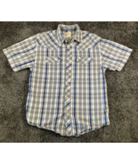 Route 66 Plaid Shirt Men Medium Grey Blue Western Pearl Snap Cotton Shor... - £10.07 GBP