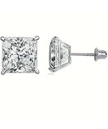 1 ct. White Sapphire Princess Stud Screw BackEarrings in Solid 14k White... - $74.84