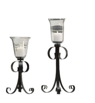 Scroll Pedestal Candle Holder Set of 2 Black Iron with Glass Holders 25&quot; High - £58.21 GBP