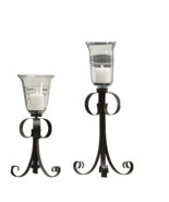 Scroll Pedestal Candle Holder Set of 2 Black Iron with Glass Holders 25&quot;... - £58.39 GBP