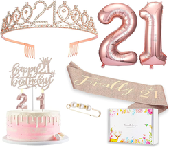 21St Birthday Gifts Decorations for Her, 8Pcs Including 21St Happy Birthday Cake - £19.72 GBP