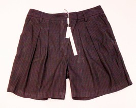 POLECI Shorts 2-Pocket Striped Dark BLUE Viscose WOOL Blend Front PLEATE... - £111.03 GBP