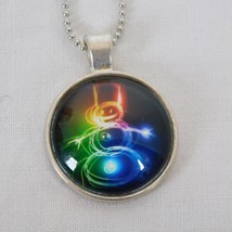 Snowman Rainbow Colors Lighted Silver Tone Cabochon Pendant Chain Necklace Round - £2.39 GBP