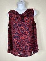 Terra &amp; Sky Womens Plus Size 1X Red/Navy Floral Ruffle V-neck Top Sleeveless - £13.20 GBP