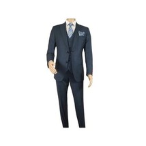Men Suit BERLUSCONI Turkey 100% Italian Wool Super 180's 3pc Vested #Ber18 Blue image 3