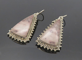 925 Sterling Silver - Vintage Spotted Agate Triangle Dangle Earrings - EG3544 - £37.25 GBP