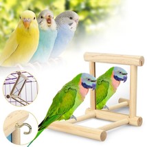 Bird Swing Wooden Mirror Toy Hanging Stand Toys For Perches Cage Parrot Parakeet - £13.50 GBP