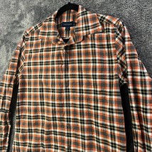 Scott Barber Shirt Mens Medium Orange Plaid Button Up Long-sleeved Casual - $13.53