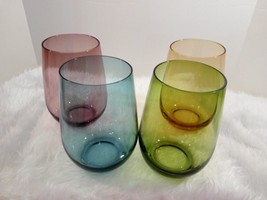 Set of 4 Colorful Stemless Wine/ Juice/ Water Glasses - £19.83 GBP