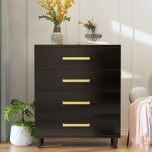 Awqm 4 Black Drawer Dresser For Bedroom, Wooden Chest Of Drawers With, Black - £90.11 GBP