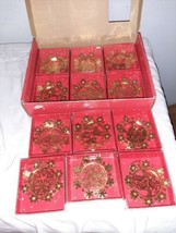 Vintage JC Penney 12 Days of Christmas Ornaments Gold Lace Cut Metal Complete  - £60.13 GBP