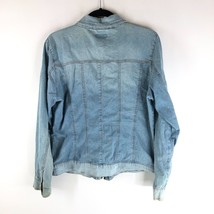 Womens Denim Jacket Vintage Retro Trucker Y2K Moto Full Zip Pockets Light Wash L - £18.86 GBP