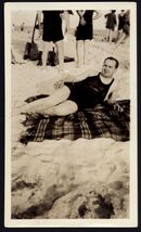 SNAPSHOT from ALBUM * SHOWING OFF on the BEACH * Man in full swimsuit bl... - $8.95