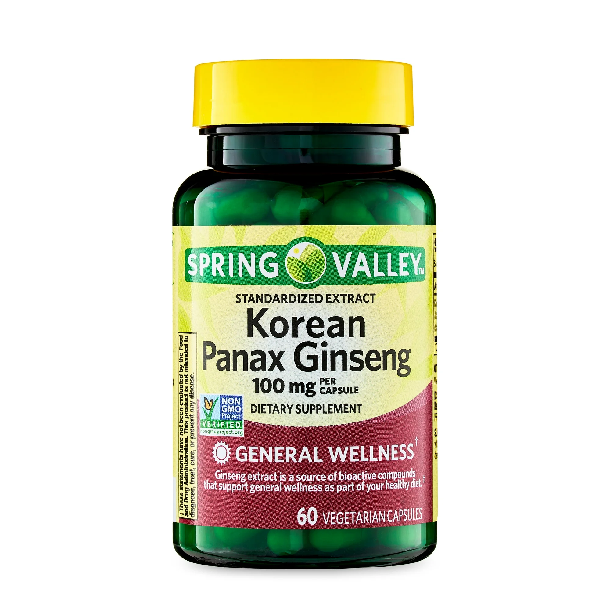 Spring Valley Korean Panax Ginseng Vegetarian Capsules | 100 mg | 60 Count