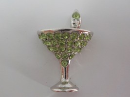 Small Jeweled Charm Martini Wine Glass Lime Green Faux Diamonds Silver Color - £3.97 GBP