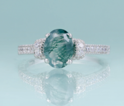 Classic 925 Sterling Silver Moss Agate Ring Natural Gemstone Engagement ... - $104.00