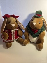VTG Plush Pair Of 14&quot; VINTAGE 1985 Christmas Velveteen Rabbit Toys R Us Stuffed - £23.52 GBP