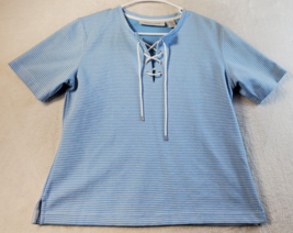Architect T Shirt Top Women Medium Blue White Stripe Polyester Short Sleeve Slit - £11.19 GBP