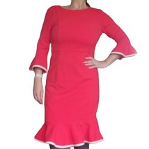 Nanette Lepore Red Sheath Dress Ruffle Trim Sz Small 4 6 Christmas Holiday - $33.69