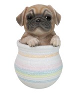 Realistic Puggy Pug Puppy Dog Figurine With Glass Eyes Pup In Pot Collec... - $24.99