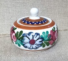 Vintage Schwex Austria Handmade Hand Painted Floral Sugar Bowl Trinket Dish - $15.84