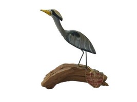 Casa Fernandez Gray Bird Figurine Hand Carved Hand Painted Stands On Drift Wood  - £19.65 GBP