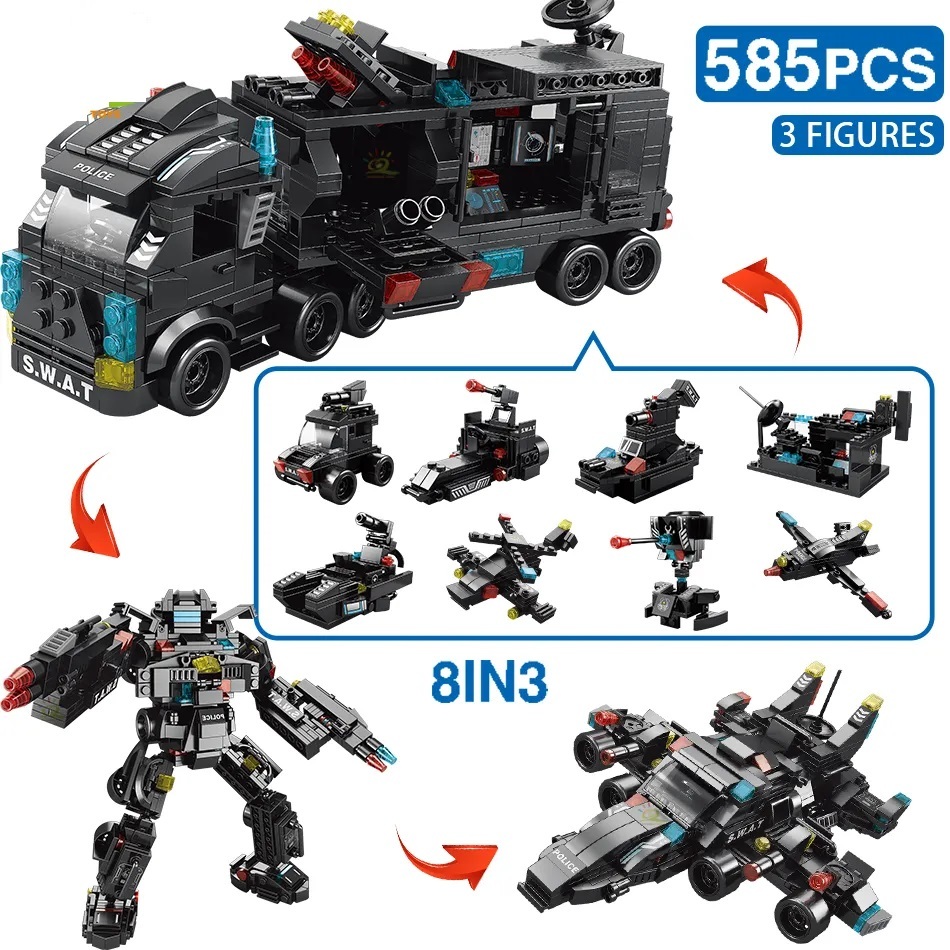585 PCS 8 in 3 SWAT Police Command Truck Building Blocks Gift Toys for Kids - $29.95