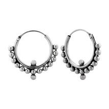 925 Sterling Silver 14 mm Bali Hoop Earrings with Silver Balls - £12.05 GBP