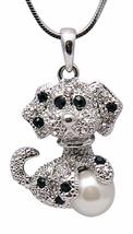 HW Collection Spotted Silvertone Dog Puppy with Ball Rhinestone Pendant Snake Ne - £7.06 GBP