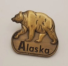 Alaska Bear Collectible Souvenir Lapel Hat Pin Goldtone Travel Pinchback - £12.84 GBP