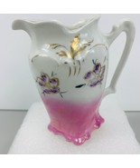 Vintage Ceramic Porcelain Cream Pitcher Creamer Vase White Pink Floral G... - £17.70 GBP