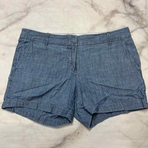 J.CREW Chambray Shorts Womens Size 8 Flat Front Chino Pockets Cotton Blue B9356 - £23.61 GBP