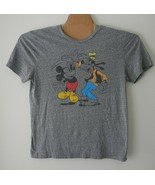 Disney Adult Mickey Mouse Goofey High Five Gray SS Distressed T Shirt Sz L - £12.46 GBP