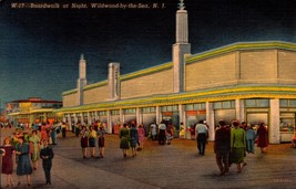 LINEN Postcard Boardwalk At Night Wildwood By The Sea New Jersey - (1957) BK45 - £2.32 GBP
