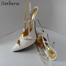 Size 33-52 Women Slingbacks Shoes Pointed Toe Stilettos Metal Heels 14Cm Silver  - £280.75 GBP
