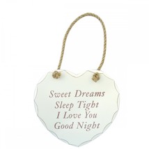 Shabby Chic Cream Wooden Hanging Heart - Sweet Dreams - $5.90