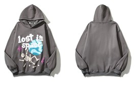Hip Hop Hoodie Streetwear  Skeleton Letter Print Fleece Hooded Sweatshirt Men Ha - £119.31 GBP