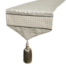 Leather Luminance - Silver Faux Leather &amp; Jacquard Decorative Table Runner - £50.89 GBP+
