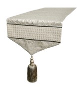 Leather Luminance - Silver Faux Leather &amp; Jacquard Decorative Table Runner - £49.95 GBP+