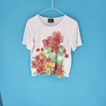 Southern Lady Womens T-Shirt White Multicolor Floral Short Sleeve Scoop Neck L - £9.32 GBP