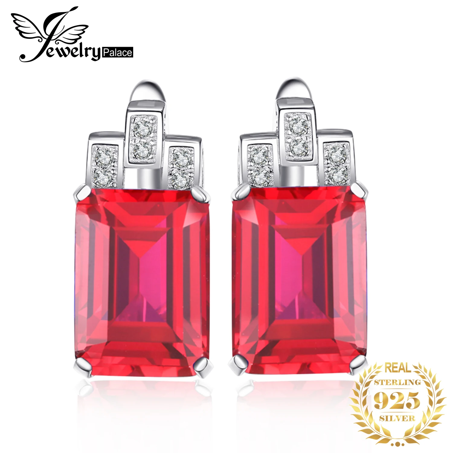 Luxury 11.5ct Created Red Ruby 925 Sterling Silver Hoop Earrings for Woman Engag - £30.46 GBP
