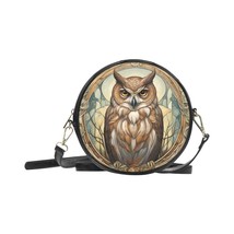 Round Sling Purse Art Nouveau Owl 8 Inches PU Leather - £38.07 GBP
