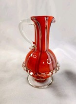 Orange Handmade Genuine Lead Crystal Swirl Art Glass Pitcher Vase 6.25” READ - £17.20 GBP