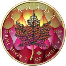 1 Oz Silver Coin 2022 Canada $5 Maple Seasons September Bejeweled Leaf I... - $119.17