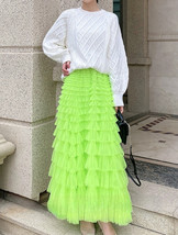 Neon Green Tiered Tulle Skirt Outfit Women Custom Plus Size Tulle Maxi Skirt image 2